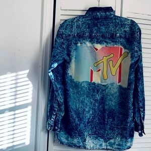Vintage Upcycled MTV Acid Washed Denim Button Up Shirt